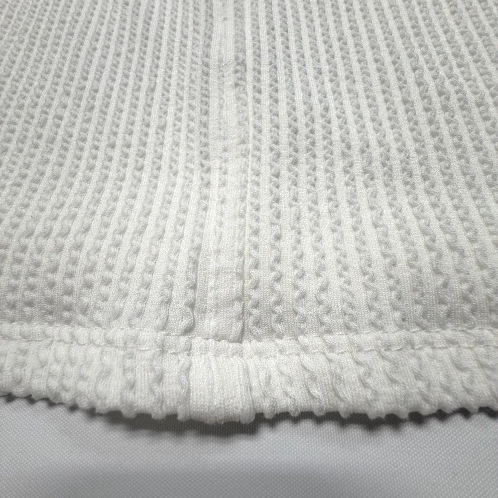 ENTRO Cream Waffle Knit Short Sleeve Sweater‎ Top No Size Tag Relaxed Fit